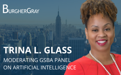 Trina Glass moderating GSBA panel on artificial intelligence