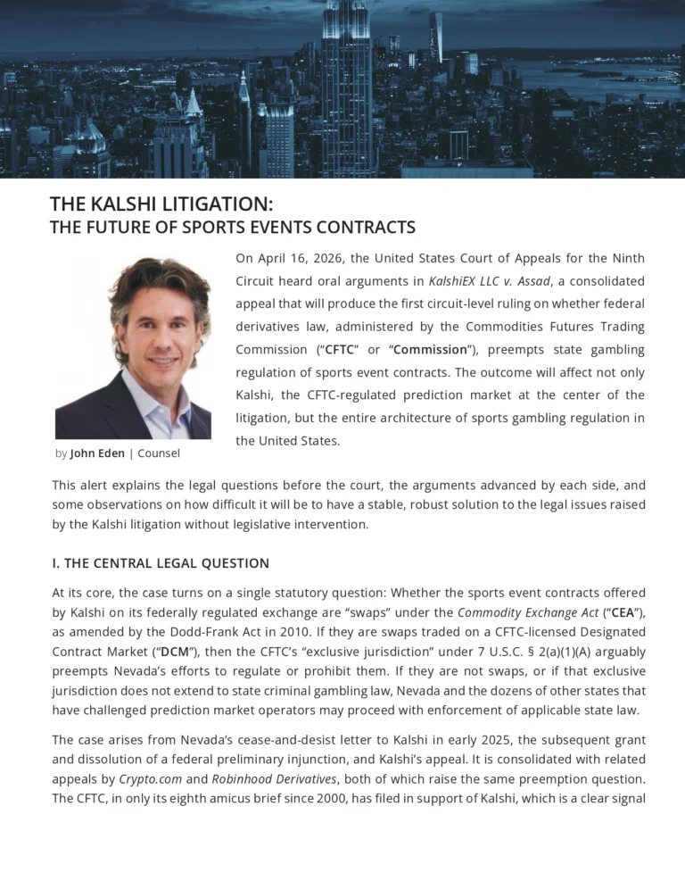 Read about The Kalshi Litigation The Future Of Sports Events Contracts